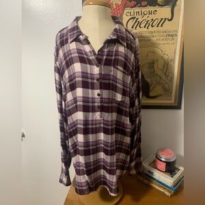 MELLODAY Purple Plaid Quincey Super Soft Flannel Henley Rodeo Style Shirt XXL